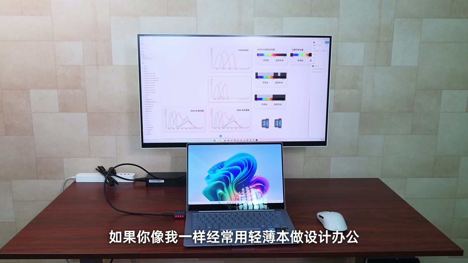 用 Type-C 一线连笔记本时,CB27U1 可以扩展画面并提供最高 90W 供电