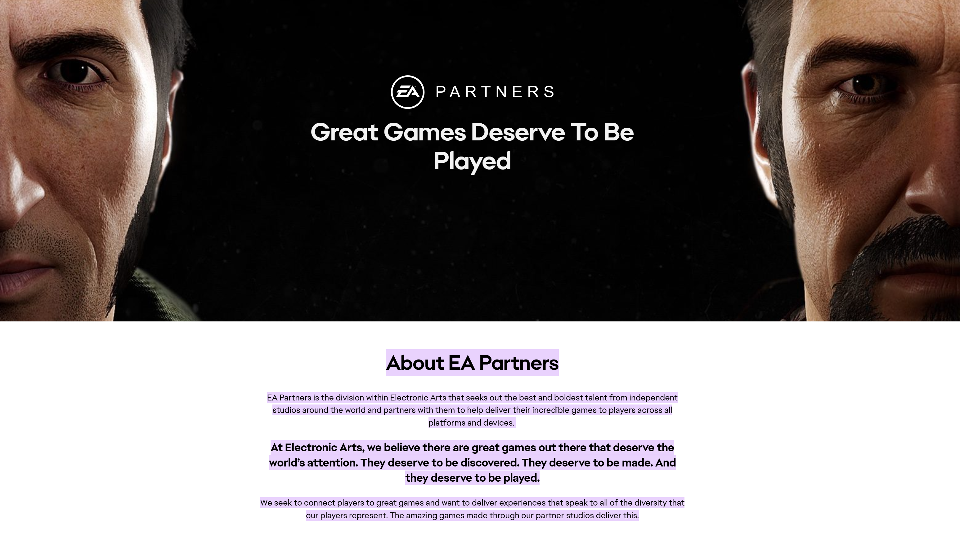 EA Partners 历史页面，EA 曾为独立工作室和合作伙伴提供实体发行渠道