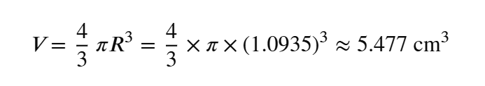机械鼠标滚球体积计算,直径约 21.87mm,体积约 5.477 立方厘米