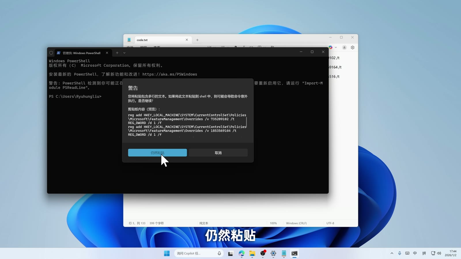 注册表命令执行画面